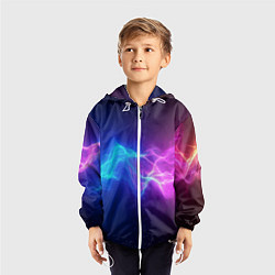 Ветровка с капюшоном детская Звуковая волна неоновый узор, цвет: 3D-белый — фото 2