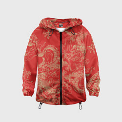 Ветровка с капюшоном детская Золотые драконы на красном, цвет: 3D-черный