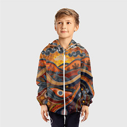 Ветровка с капюшоном детская Горы и холмы в виде узоров, цвет: 3D-белый — фото 2