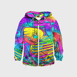 Ветровка с капюшоном детская Черепа неоновые краски, цвет: 3D-белый