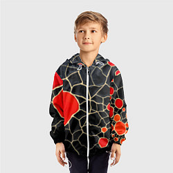 Ветровка с капюшоном детская Красная абстракция на черном лаке, цвет: 3D-белый — фото 2