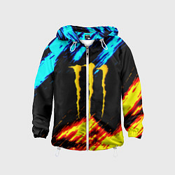 Ветровка с капюшоном детская Monster energy текстура огненная, цвет: 3D-белый
