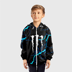 Ветровка с капюшоном детская Monster energy неоновые молнии, цвет: 3D-белый — фото 2