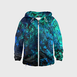 Ветровка с капюшоном детская Абстракция - blue-green paint spill, цвет: 3D-белый