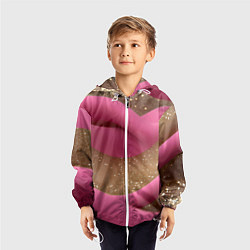 Ветровка с капюшоном детская Кофейно-розовая блестящая текстура, цвет: 3D-белый — фото 2