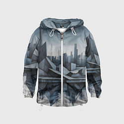 Ветровка с капюшоном детская Небоскребы и скалы, цвет: 3D-белый