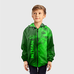 Ветровка с капюшоном детская Hitman - green gradient по-вертикали, цвет: 3D-черный — фото 2