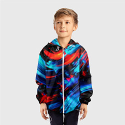 Ветровка с капюшоном детская Синие и красные мазки краски на черном, цвет: 3D-белый — фото 2