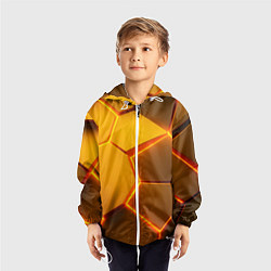 Ветровка с капюшоном детская Желтые неоновые соты - текстура, цвет: 3D-белый — фото 2