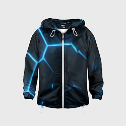 Ветровка с капюшоном детская Черные плиты с синим светом, цвет: 3D-белый