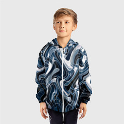 Ветровка с капюшоном детская Тёмно-синий искажённая абстракция, цвет: 3D-белый — фото 2