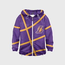 Ветровка с капюшоном детская Лейкерс - текстура фиолетового мяча, цвет: 3D-белый