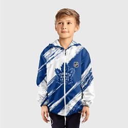 Ветровка с капюшоном детская Торонто Мейпл Лифс - брызги синей краски, цвет: 3D-белый — фото 2