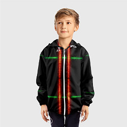 Ветровка с капюшоном детская Color black green red lines, цвет: 3D-белый — фото 2