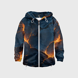 Ветровка с капюшоном детская Разлом плит с огнем, цвет: 3D-белый