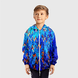 Ветровка с капюшоном детская Сине-голубой стекающая абстракция, цвет: 3D-белый — фото 2