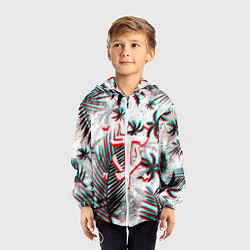 Ветровка с капюшоном детская Doom тропики глитч, цвет: 3D-белый — фото 2