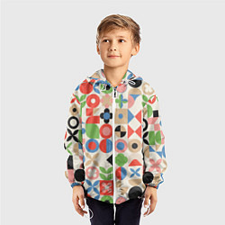 Ветровка с капюшоном детская Геометрический узор с цветочными элементами - ретр, цвет: 3D-белый — фото 2