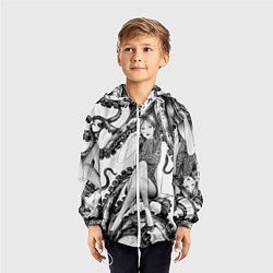 Ветровка с капюшоном детская Junji Ito Death Stranding Tomie and octopus patter, цвет: 3D-белый — фото 2