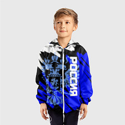 Ветровка с капюшоном детская Россия чёрно-синий штрихи, цвет: 3D-белый — фото 2
