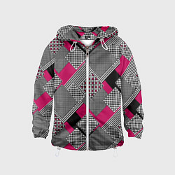 Ветровка с капюшоном детская Красно черная абстрактная геометрия пэчворк, цвет: 3D-белый