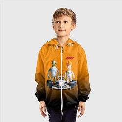 Ветровка с капюшоном детская Механик Бендер и пилот формулы 1 Фрай, цвет: 3D-белый — фото 2