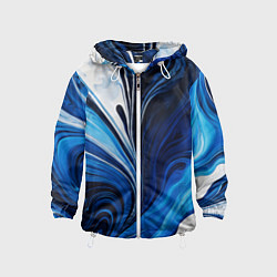 Ветровка с капюшоном детская Бело синяя абстракция, цвет: 3D-белый