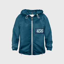 Ветровка с капюшоном детская Синяя униформа игрока 456 игра в кальмара, цвет: 3D-белый
