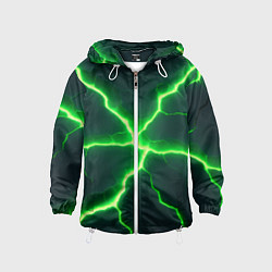 Ветровка с капюшоном детская Зеленый неон из плит, цвет: 3D-белый