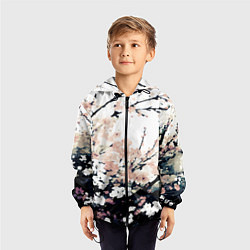 Ветровка с капюшоном детская Цветущее нежное дерево абстракция, цвет: 3D-черный — фото 2