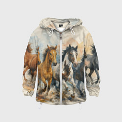 Ветровка с капюшоном детская Кони бегут, цвет: 3D-белый