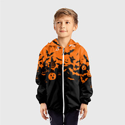 Ветровка с капюшоном детская Хэллоуин тыквы и призраки, цвет: 3D-белый — фото 2