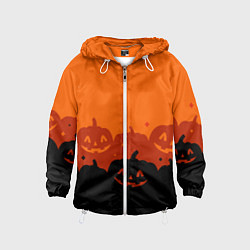 Ветровка с капюшоном детская Хэллоуин счастливые тыквы, цвет: 3D-белый