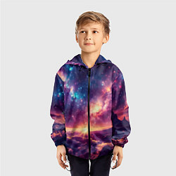 Ветровка с капюшоном детская Фантастический космос вид с планеты, цвет: 3D-черный — фото 2
