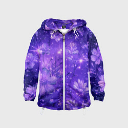 Ветровка с капюшоном детская Цветочный индиго с искрами, цвет: 3D-белый
