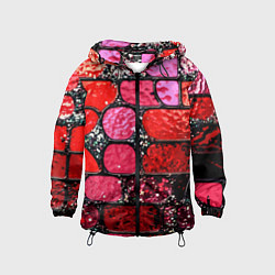 Ветровка с капюшоном детская Рубиновый красный витражные плитки, цвет: 3D-черный