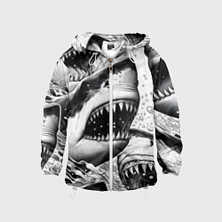 Ветровка с капюшоном детская Белая акула - стая, цвет: 3D-белый