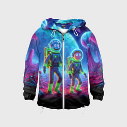Ветровка с капюшоном детская Рик и Морти на сказочной неоновой планете, цвет: 3D-белый