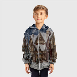 Ветровка с капюшоном детская Новогодние дома, цвет: 3D-белый — фото 2