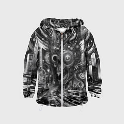 Ветровка с капюшоном детская Cyber urban skull - ai art fantasy, цвет: 3D-белый