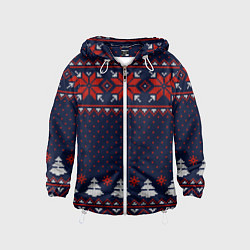 Ветровка с капюшоном детская Новогодний вязаный узор, цвет: 3D-белый