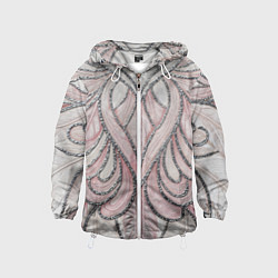 Ветровка с капюшоном детская Нежно розовый орнамент из перьев, цвет: 3D-белый