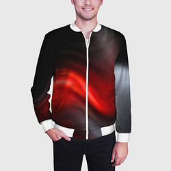 Бомбер мужской BLACK RED WAVES АБСТРАКЦИЯ, цвет: 3D-белый — фото 2