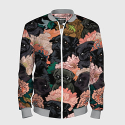 Бомбер мужской Мопсы и Цветы, цвет: 3D-меланж