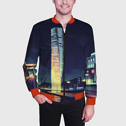 Бомбер мужской Ночной Город, цвет: 3D-красный — фото 2
