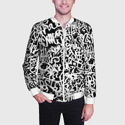 Бомбер мужской Graffiti white on black, цвет: 3D-белый — фото 2