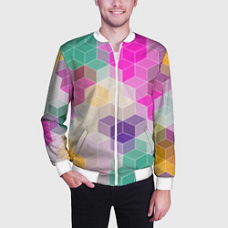 Бомбер мужской Абстрактный разноцветный узор, цвет: 3D-белый — фото 2