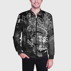 Бомбер мужской Dragon Fire Иероглифы Японский Дракон, цвет: 3D-черный — фото 2