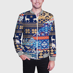 Бомбер мужской НОВОГОДНИЙ УЗОР ОЛЕНИ И МЕДВЕДИ НОВЫЙ ГОД 2022, цвет: 3D-меланж — фото 2