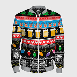 Мужской бомбер Новогодний пивной узор